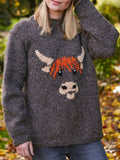Highland Cow Pattern Cozy Knit Sweater artswardrobe