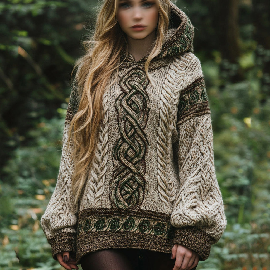 Women's Irish Celtic Knot Jacquard Hooded Sweater artswardrobe