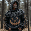 Men's Halloween Pumpkin Smiley Face Vintage Embroidery Hooded Sweater artswardrobe