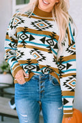 Stefanie® | Full size long sleeve geometric crew neck sweater