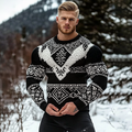 Men's Viking Tribal Geometry Jacquard Celtic Knit Hooded Sweater artswardrobe