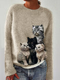 Comstylish Fuzzy Cats Crochet Art Cozy Knit Sweater