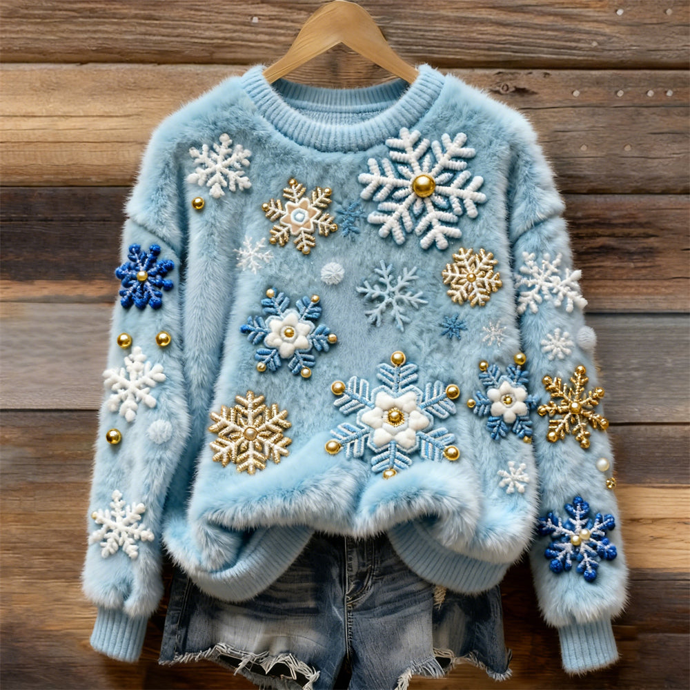 Christmas Snowflakes Art Women's Cozy Plush Sweater