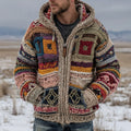 Men's Fair Isle Geometric Crochet Jacquard Warm Zip-up Hooded Sweater artswardrobe