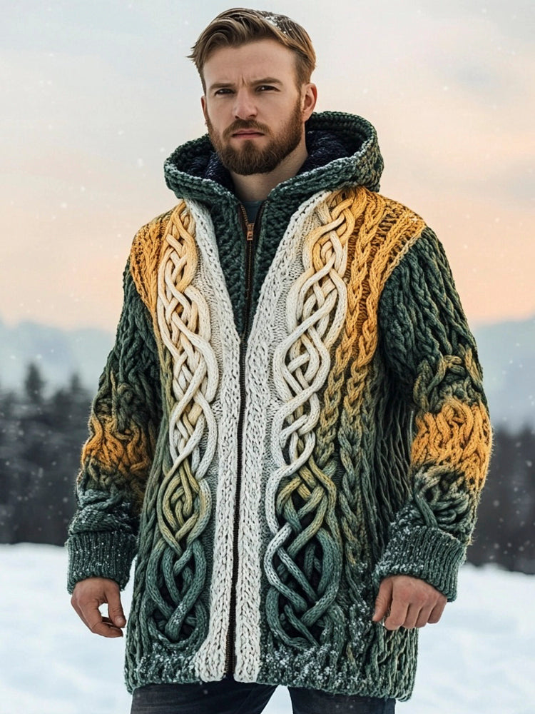 Irish Celtic Knot Knit Pattern Men's Zip Hooded Sweater artswardrobe
