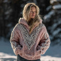 Women's Vintage Viking Celtic Rune Jacquard Warm Hooded Sweater artswardrobe