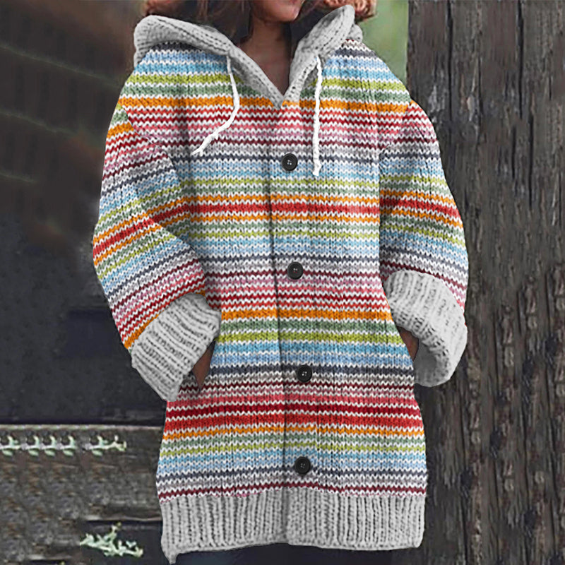 Vintage Rainbow Stripe Knit Jacquard Warmth Print Women's Sweater elevenforest