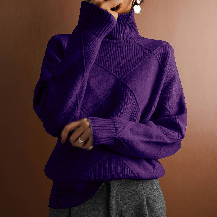 Loose Turtleneck Warm Sweater Solid Color Knitted Sweater elevenforest