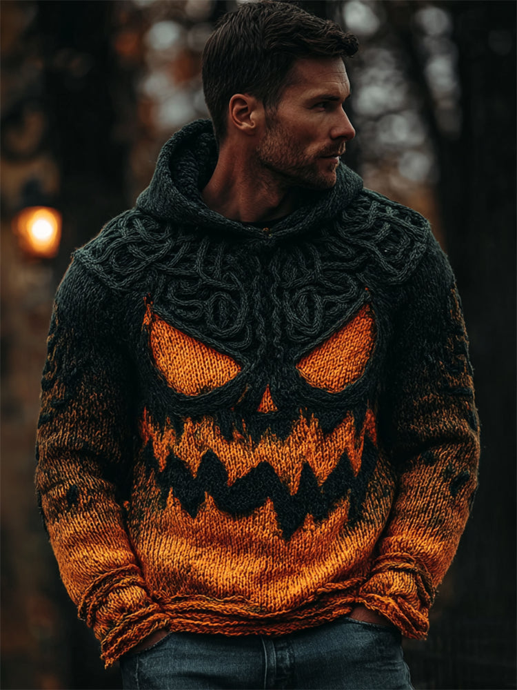 Men's Halloween Pumpkin Celtic Gradient Cozy Chunky Hooded Sweater artswardrobe