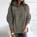 Women's Thick Knit Clan Linen Hooded Aran Sweater elevenforest