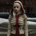 Women's Vintage Halloween Skeleton Color Block Knit Hooded Sweater artswardrobe