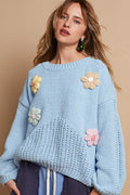 Juliet® | Crochet floral crew neck sweater with dropped shoulders