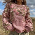 Vintage Rose Embroidery Art Beaded Cozy Knit Sweater artswardrobe