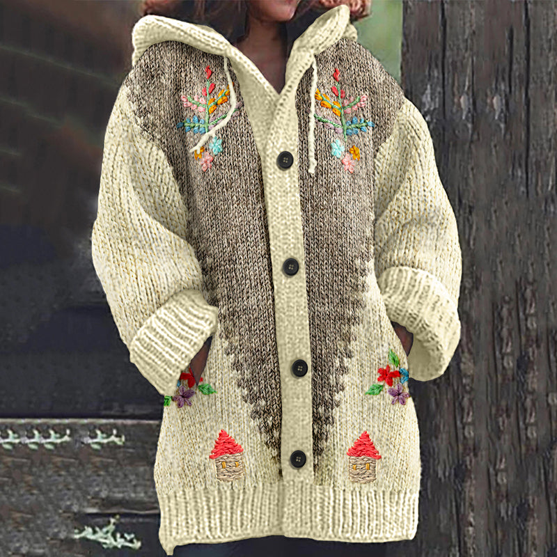 Vintage Diamond Floral Mushroom House Pattern Women's Sweater artswardrobe