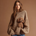 Comstylish Vintage Fuzzy Dog Crochet Cozy Knit Sweater