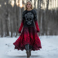 Comstylish Women's Vintage Celtic Skull Gradient Art Comfy Sweater Long Dress