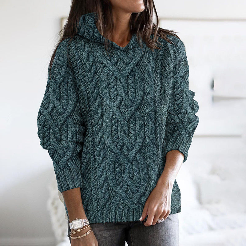 Women's Thick Knitted Hemp Pattern Hooded Sweater artswardrobe