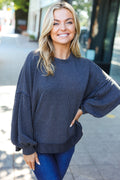 Jutta® | Weekend Ready rib-knit sweater top in a charcoal mineral wash