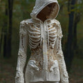 Comstylish Halloween Skull Sequin Art Knit Zipper Hooded Sweater