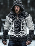 Men's Viking Embroidered Celtic Contrast Chunky Hooded Sweater artswardrobe