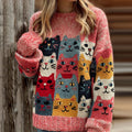 Women's Colorful Cats Pattern Art Cozy  Knit Sweater artswardrobe