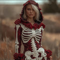 Comstylish Halloween Skeleton And Crimson Rose Glitter Hooded Sweater