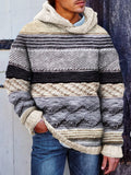 Men's Retro Colorblock Jacquard Patchwork Cozy Hooded Sweater artswardrobe