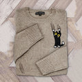 Funny Black Cat Embroidery Art Cozy Ladies Sweater elevenforest