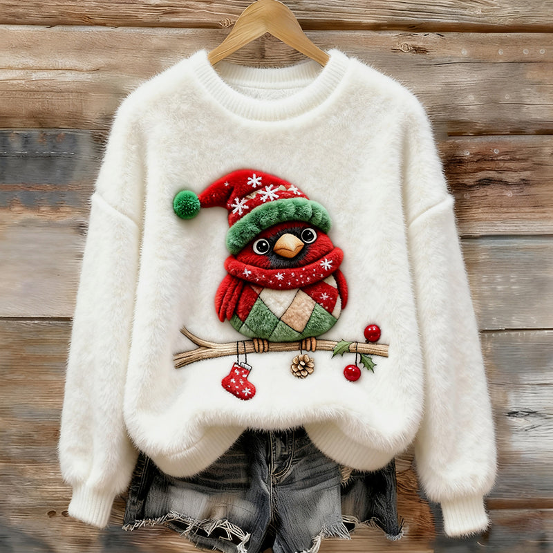 Comstylish Women's Christmas Robin Plush Sweater