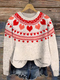 Valentine's Day Hearts Pattern Knit Icelandic Sweater elevenforest