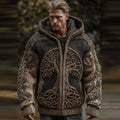 Men's Viking Tree Of Life Celtic Art Knit Hooded Zip-up Sweater artswardrobe
