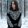 Comstylish Women's Retro Celtic Knot Floral Line Comfortable Crew Neck Sweater