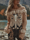 Comstylish Women's Halloween Skull Rose Retro Round Neck Sweater