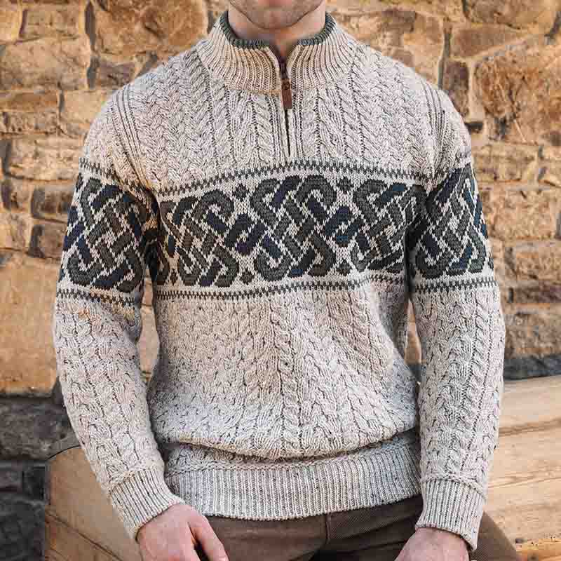 Men'S Celtic Knot Jacquard Aran Knitted Sweater artswardrobe