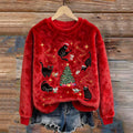 Cute Black Cat Christmas Tree Art Women's Cozy Plush Sweater