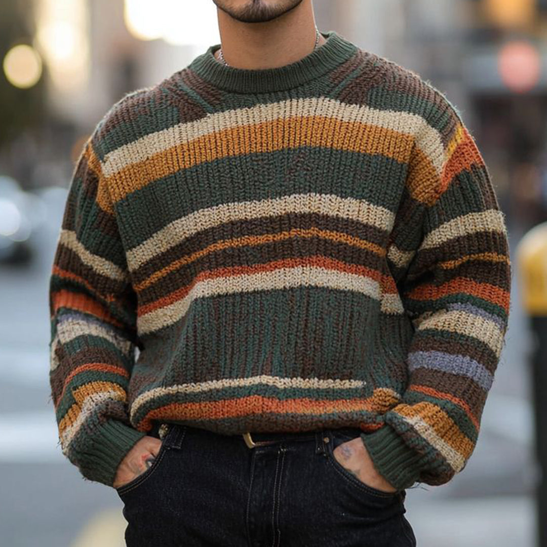 Men'S Vintage Color Block Stripes Jacquard Cozy Sweater artswardrobe