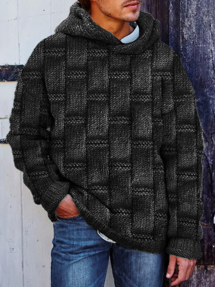 Men's Retro Woven Geometric Jacquard Cozy Hooded Sweater artswardrobe