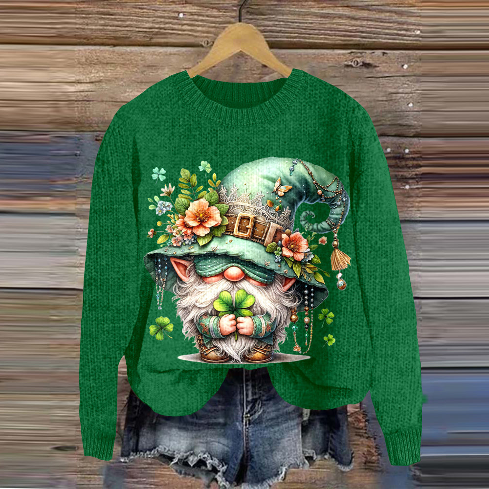 Women'S St. Patrick'S Day Gnome Knitted Cozy Sweater artswardrobe