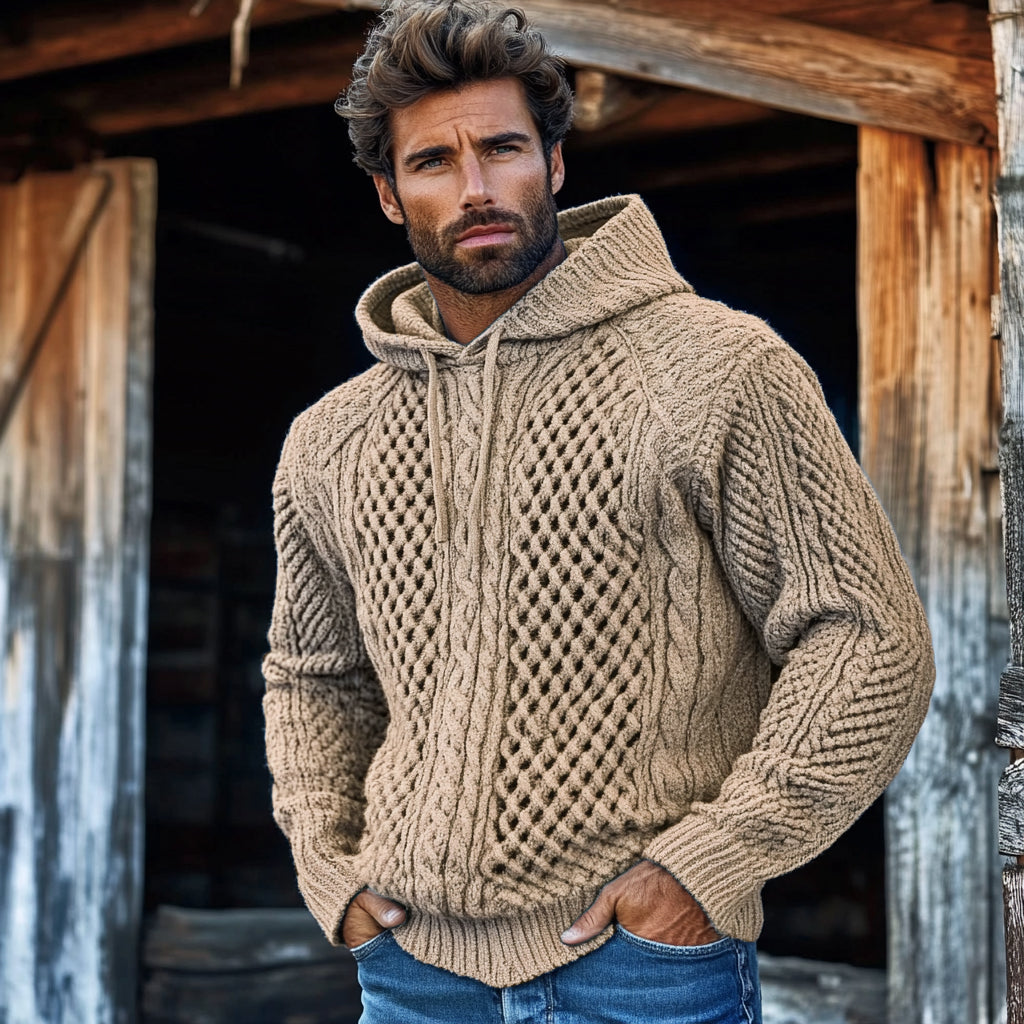 Men'S Waffle Knit Pattern Hooded Sweater artswardrobe