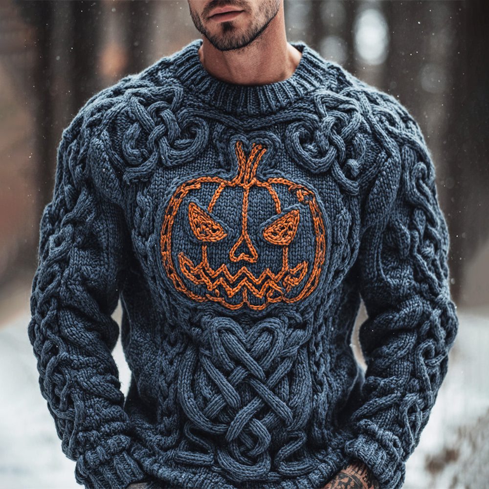 Halloween Pumpkin Lights Viking Men's Knit Crew Sweater artswardrobe