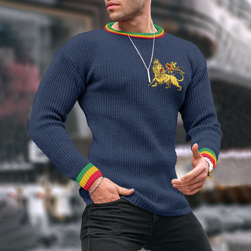 Juneteenth Lion Reggae Jacquard Iceland Crew Neck Sweater elevenforest