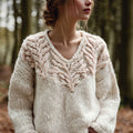 Women's Retro Leaf Knitted Warm V-neck Sweater artswardrobe