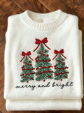 Merry Christmas Tree Knitted Print Sweater artswardrobe