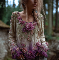 Bohemian Style Round Neck Long Sleeve 3d Purple Flower Design Women's Sweater artswardrobe