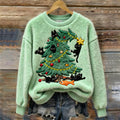 Christmas Tree Playful Cats Women's Cozy Plush Sweater elevenforest