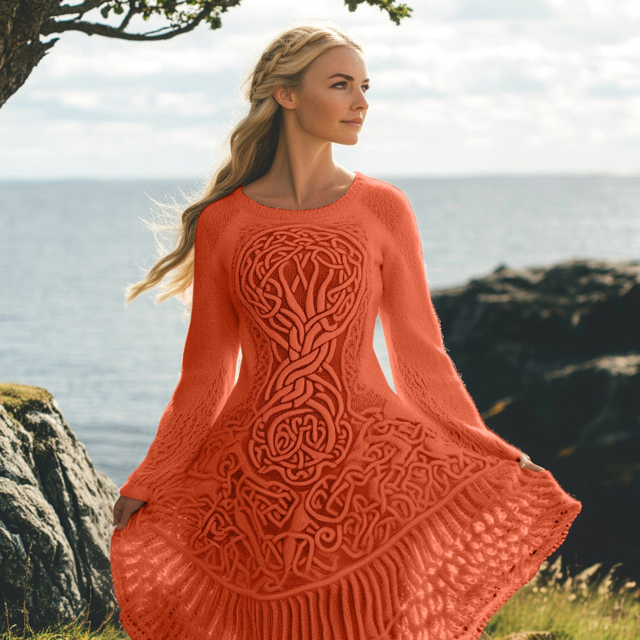 Women's Celtic Knot And Tree Of Life Long Sleeve Sweater Dress artswardrobe
