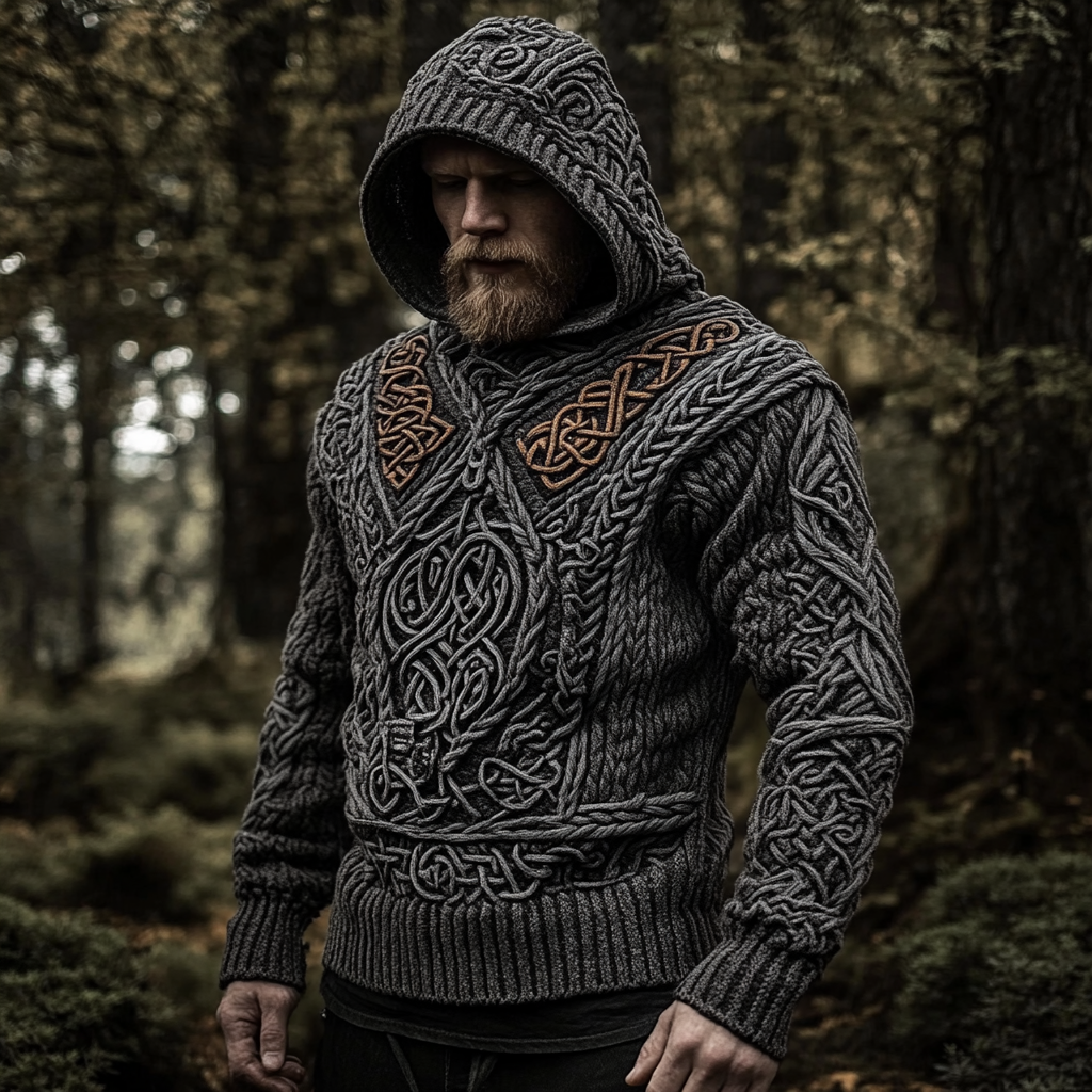 Men's Viking Rune Jacquard Celtic Knit Sweater elevenforest