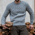 Men'S Retro Aran Knitted Art Crew Neck Cozy Knit Sweater artswardrobe