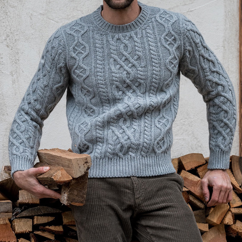 Men'S Retro Aran Knitted Art Crew Neck Cozy Knit Sweater artswardrobe