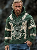Men's Viking Wolf Celtic Cozy Chunky Hooded Sweater elevenforest